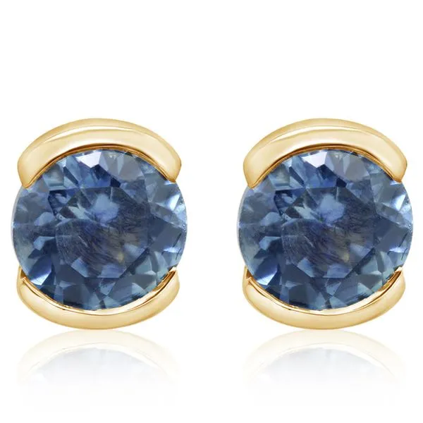 Montana Sapphire Half-Bezel Stud Earrings Blue Heron Jewelry Company Poulsbo, WA