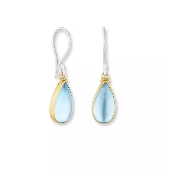 Pear Shape Cabochon Blue Topaz Earrings Blue Heron Jewelry Company Poulsbo, WA