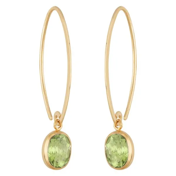 Simple Sweep Peridot Bezel Earrings Blue Heron Jewelry Company Poulsbo, WA