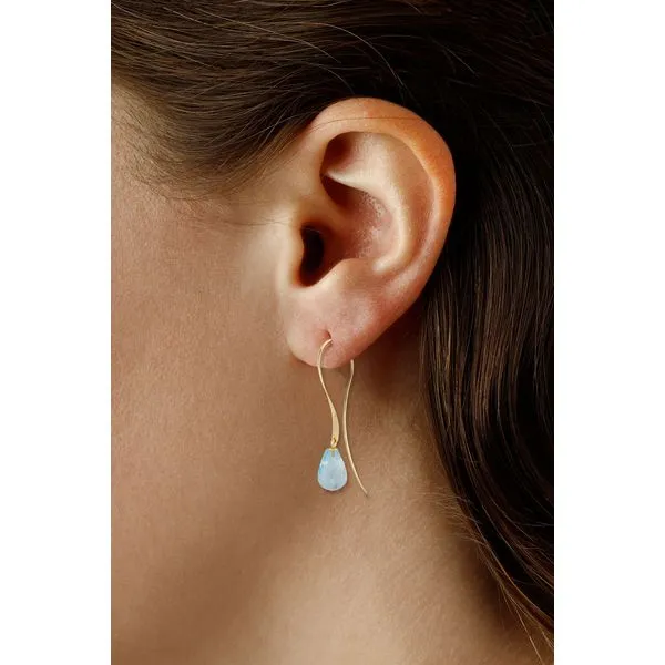 Twisted Sweep Blue Topaz Briolette Drop Earrings Image 2 Blue Heron Jewelry Company Poulsbo, WA