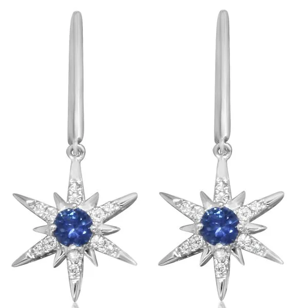 Montana Sapphire & Diamond Star Drop Earrings Blue Heron Jewelry Company Poulsbo, WA