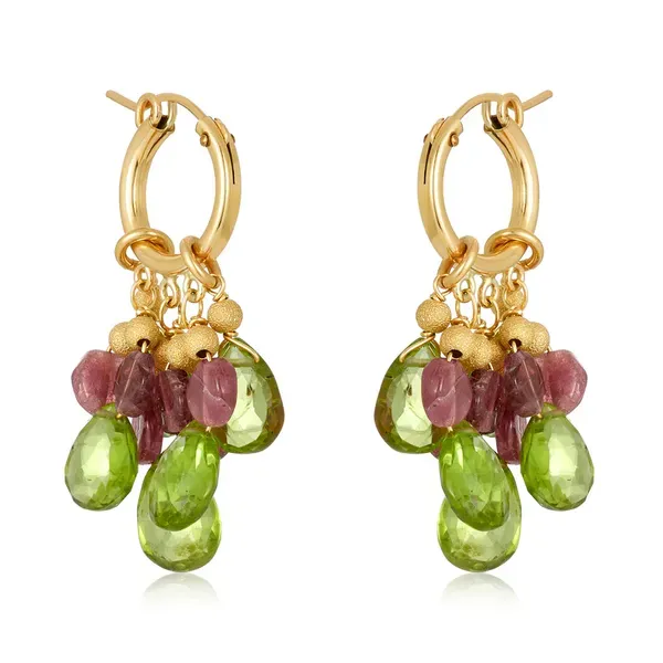 Peridot and Tourmaline Cluster Hoop Earrings Blue Heron Jewelry Company Poulsbo, WA