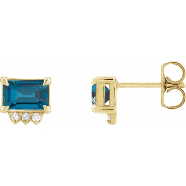 London Blue Topaz & Diamond Stud Earrings Image 2 Blue Heron Jewelry Company Poulsbo, WA