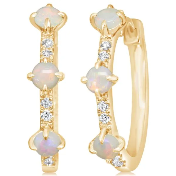 Australian Opal & Diamond Hinged Hoop Earrings Blue Heron Jewelry Company Poulsbo, WA