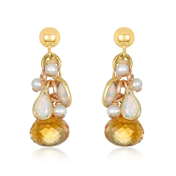 Autumn Bloom Citrine & Bezeled Opal Drop Earrings Blue Heron Jewelry Company Poulsbo, WA