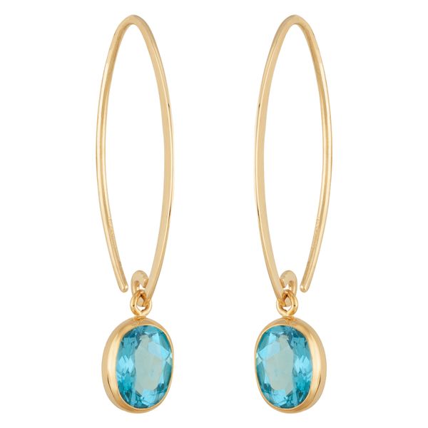 Simple Sweep Blue Topaz Bezel Earrings Blue Heron Jewelry Company Poulsbo, WA