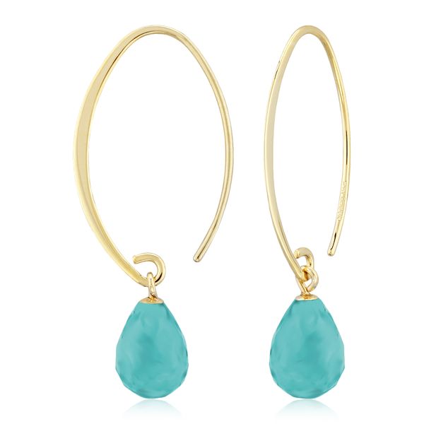 14k Yellow Gold Simple Sweep Turquoise Earrings Blue Heron Jewelry Company Poulsbo, WA