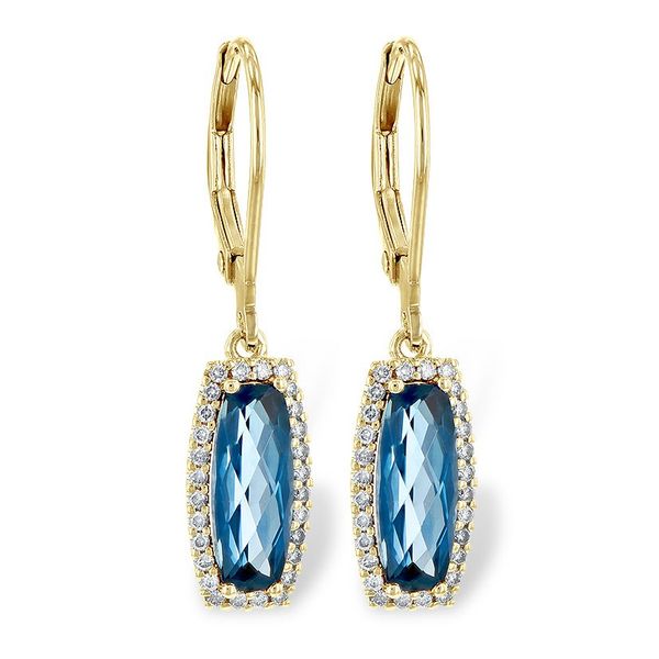 14k Gold London Blue Topaz Leverback Earrings Blue Heron Jewelry Company Poulsbo, WA