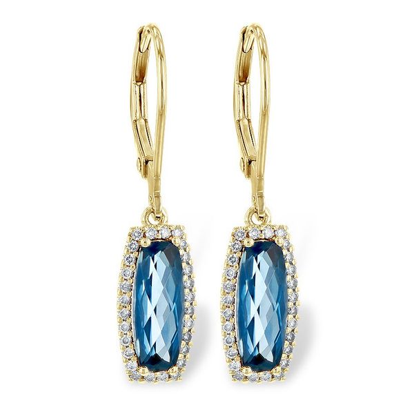 14k Gold London Blue Topaz Leverback Earrings Blue Heron Jewelry Company Poulsbo, WA