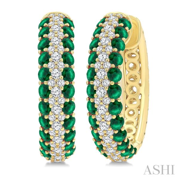 14k Gold Emerald & Diamond Hinged Hoop Earrings Blue Heron Jewelry Company Poulsbo, WA