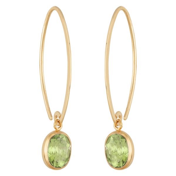 Simple Sweep Peridot Bezel Earrings Blue Heron Jewelry Company Poulsbo, WA
