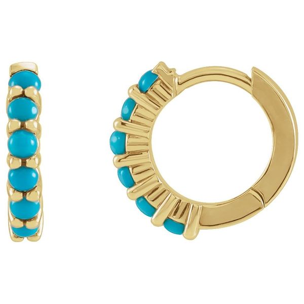 14k Gold Turquoise Cabochon Hoop Earrings Blue Heron Jewelry Company Poulsbo, WA