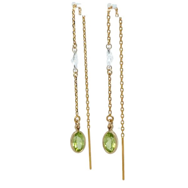 14k Gold Oval Peridot & Lab-Grown Diamond Threader Earrings Blue Heron Jewelry Company Poulsbo, WA