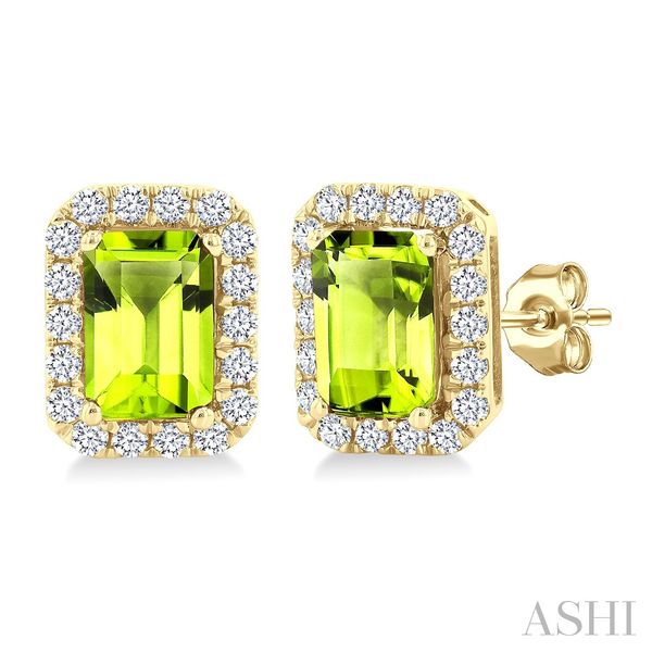 10k Gold Emerald-Cut Peridot & Diamond Halo Earrings Blue Heron Jewelry Company Poulsbo, WA