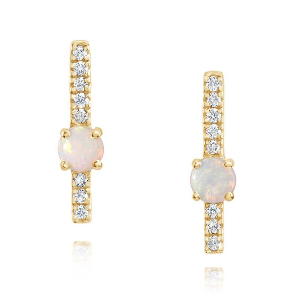 14k Yellow Gold Australian Opal & Diamond Bar Stud Earrings Blue Heron Jewelry Company Poulsbo, WA