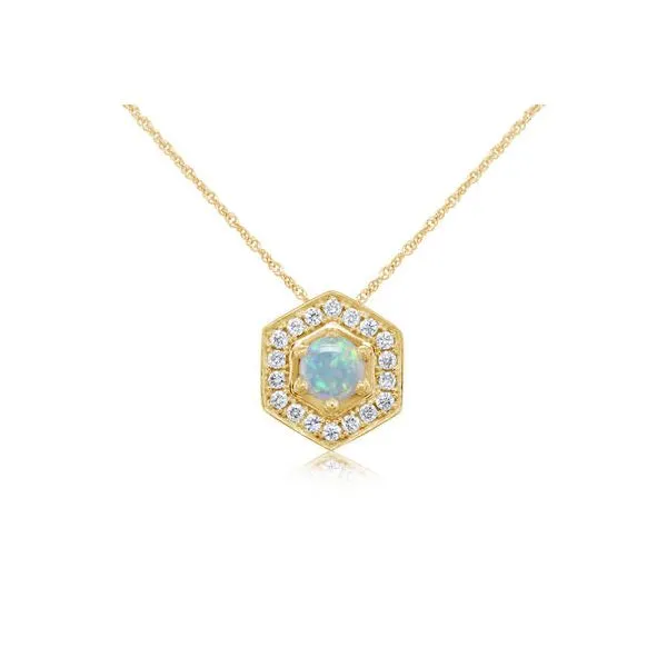 Hexagon Halo Opal Pendant Blue Heron Jewelry Company Poulsbo, WA