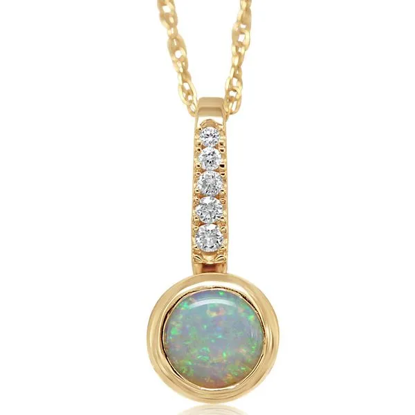 Bezel Opal on Diamond Bar Pendant Blue Heron Jewelry Company Poulsbo, WA