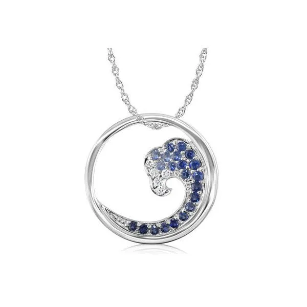 Round Sapphire Wave Pendant Blue Heron Jewelry Company Poulsbo, WA