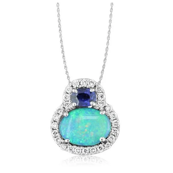 Opal & Sapphire Pendant w/ Diamond Halo Blue Heron Jewelry Company Poulsbo, WA