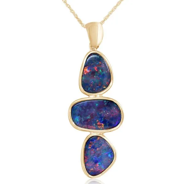 Triple-Bezel Australian Opal Drop Pendant Blue Heron Jewelry Company Poulsbo, WA