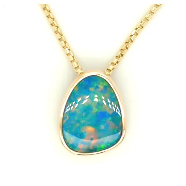 Bezel-Set Australian Opal Doublet Slide Pendant Image 2 Blue Heron Jewelry Company Poulsbo, WA