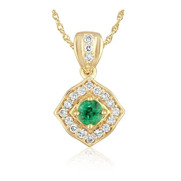 Round Emerald & Diamond Drop Pendant Blue Heron Jewelry Company Poulsbo, WA