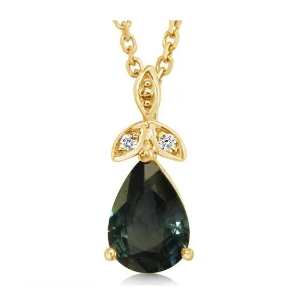 14k Gold Pear-Shaped Montana Sapphire Drop Pendant Blue Heron Jewelry Company Poulsbo, WA