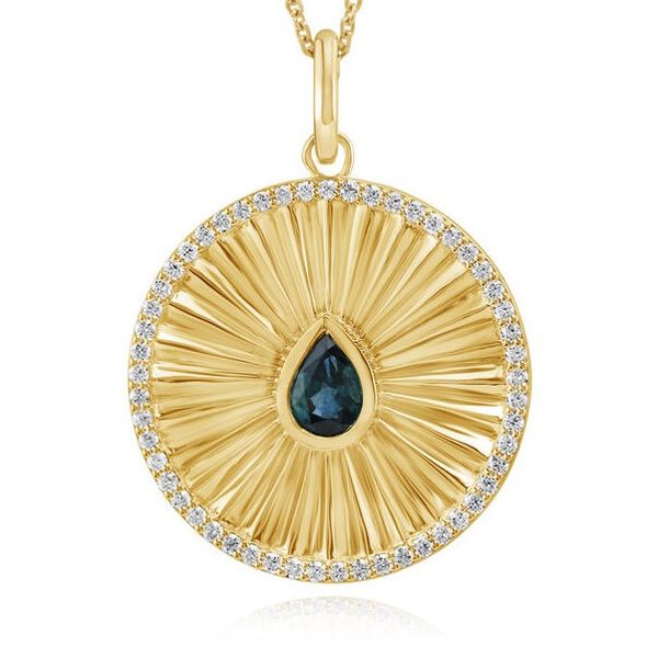 14k Gold Montana Sapphire & Diamond Medallion Pendant Blue Heron Jewelry Company Poulsbo, WA