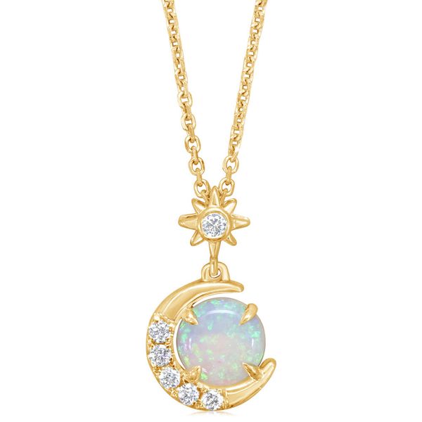 14k Gold Australian Opal & Diamond Celestial Pendant Blue Heron Jewelry Company Poulsbo, WA