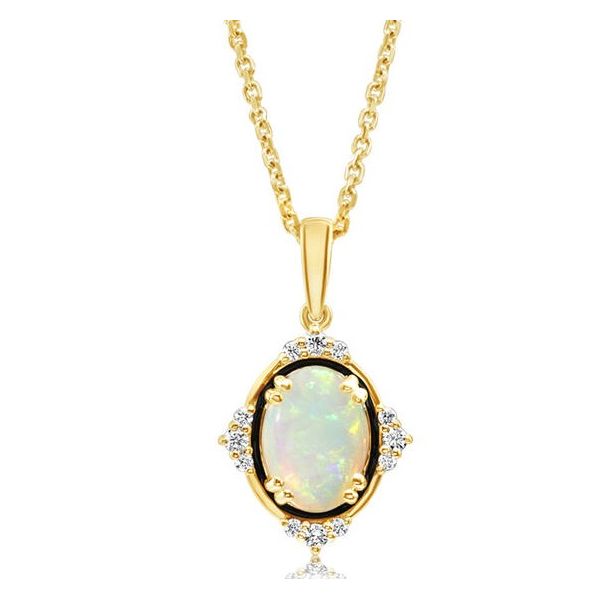 14k Gold Oval Australian Opal & Diamond Pendant Blue Heron Jewelry Company Poulsbo, WA