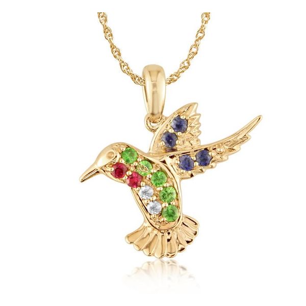 14k Yellow Gold Hummingbird Multi-Gemstone Pendant Blue Heron Jewelry Company Poulsbo, WA