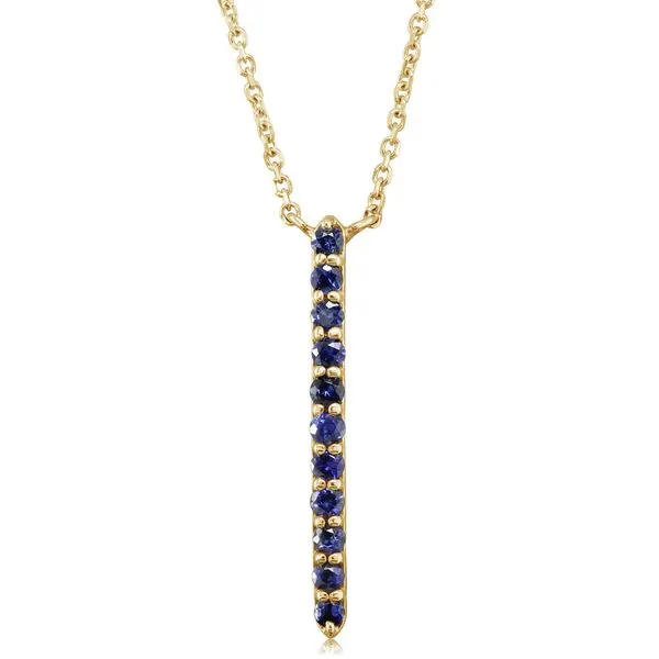 Sapphire Bar Drop Gold Necklace Blue Heron Jewelry Company Poulsbo, WA