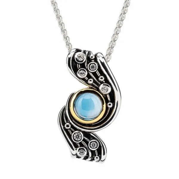 London Blue Topaz Celestial Swirl Necklace Blue Heron Jewelry Company Poulsbo, WA