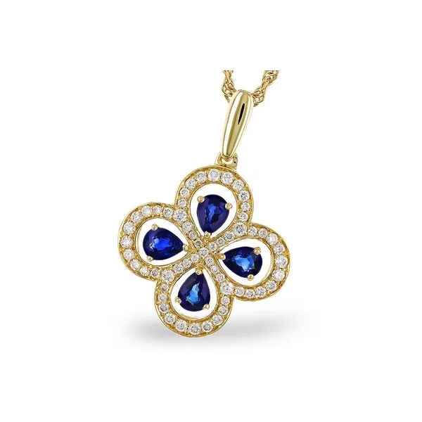 Pear Sapphire & Diamond Quatrefoil Necklace Blue Heron Jewelry Company Poulsbo, WA