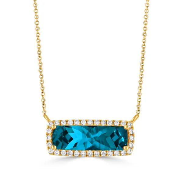 London Blue Topaz Diamond Halo Necklace Blue Heron Jewelry Company Poulsbo, WA