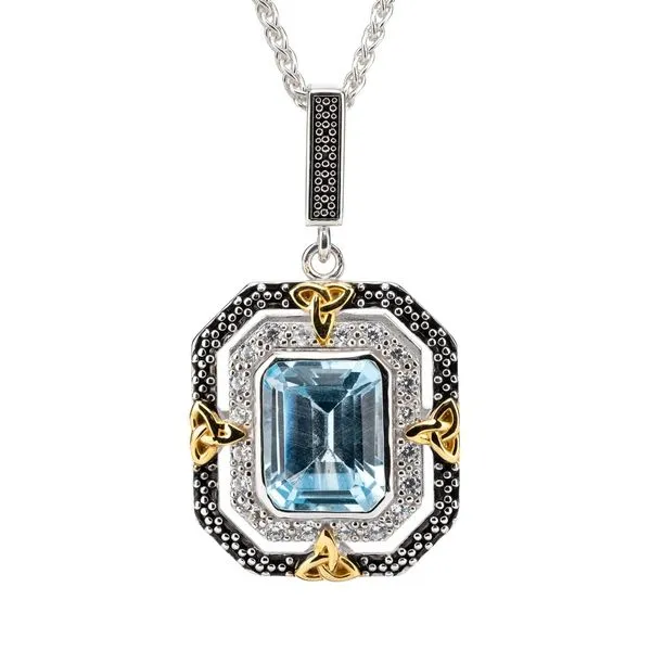 Octagonal Sky Blue Topaz Celestial Necklace Blue Heron Jewelry Company Poulsbo, WA