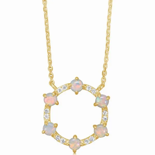 Australian Opal & Diamond Circle Necklace Blue Heron Jewelry Company Poulsbo, WA