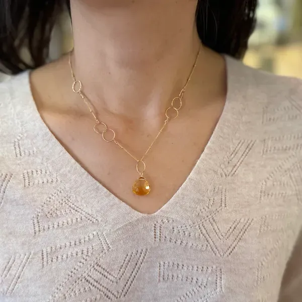 Citrine Briolette Drop Necklace w/ Circle Links Image 2 Blue Heron Jewelry Company Poulsbo, WA