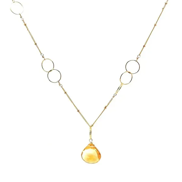 Citrine Briolette Drop Necklace w/ Circle Links Blue Heron Jewelry Company Poulsbo, WA