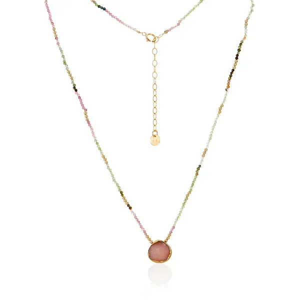 Rainbow Tourmaline Necklace w/ Center Pink Druzy Blue Heron Jewelry Company Poulsbo, WA