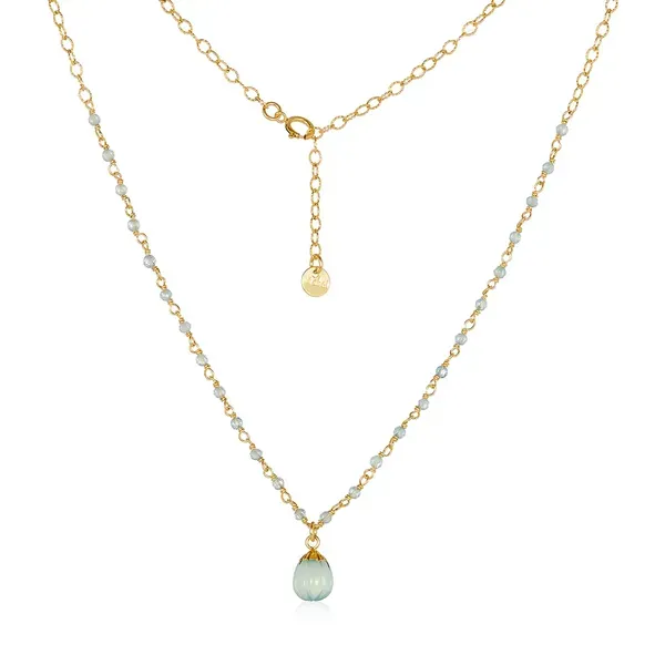 Aquamarine Beaded Necklace w/ Chalcedony Pendant Blue Heron Jewelry Company Poulsbo, WA