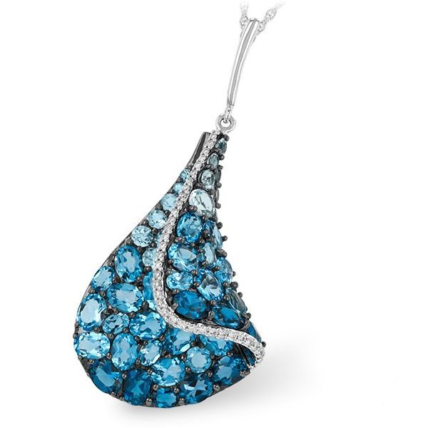 14k White Gold Blue Topaz Drop Necklace Blue Heron Jewelry Company Poulsbo, WA