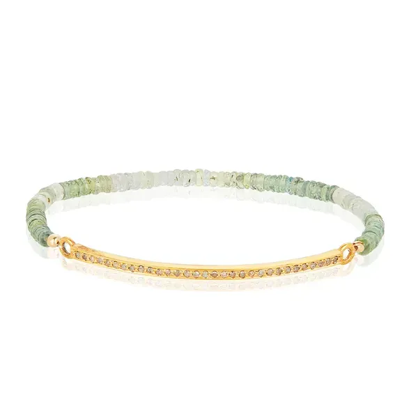 Green Sapphire & Diamond Bar Stretch Bracelet Blue Heron Jewelry Company Poulsbo, WA
