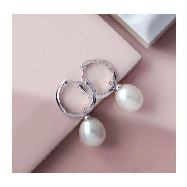 Revival Astoria Pearl Drop Hoop Earrings Image 2 Blue Heron Jewelry Company Poulsbo, WA