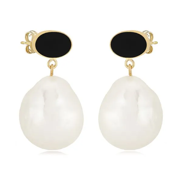 Baroque Pearl & Onyx Drop Earrings Blue Heron Jewelry Company Poulsbo, WA