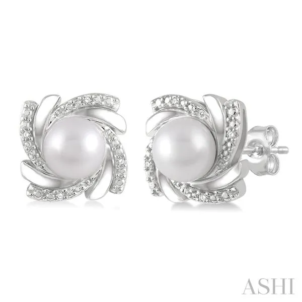 Silver Pearl & Diamond Earrings Blue Heron Jewelry Company Poulsbo, WA