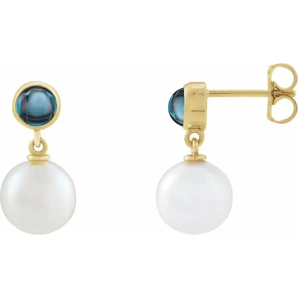 London Blue Topaz & Freshwater Pearl Drop Earrings Image 2 Blue Heron Jewelry Company Poulsbo, WA