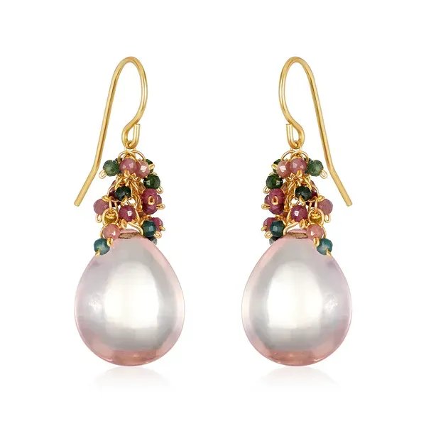 Pink Pearl & Tourmaline Cluster Earrings Blue Heron Jewelry Company Poulsbo, WA