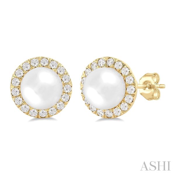 14k Yellow Gold Cultured Pearl & Diamond Stud Earrings Blue Heron Jewelry Company Poulsbo, WA