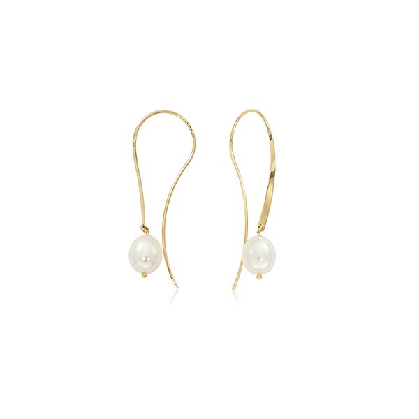 14k Yellow Gold Pearl Threader Earrings Blue Heron Jewelry Company Poulsbo, WA
